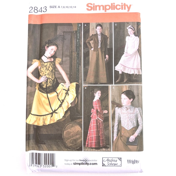 Costume Pattern, Old West 1800s Costumes, Little House on the Prairie, Audrea Schewe, Simplicity 2843, Teens OOP Pattern - CP1195