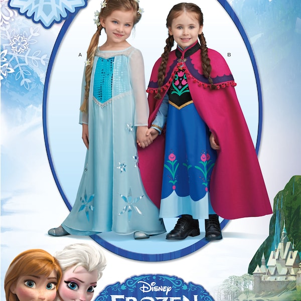 Girls Frozen Princess Costume Dress Pattern, Elsa and Anna Dresses, Simplicity 1233, Girls Size 3 to 8, UNCUT OOP Pattern - CP4181