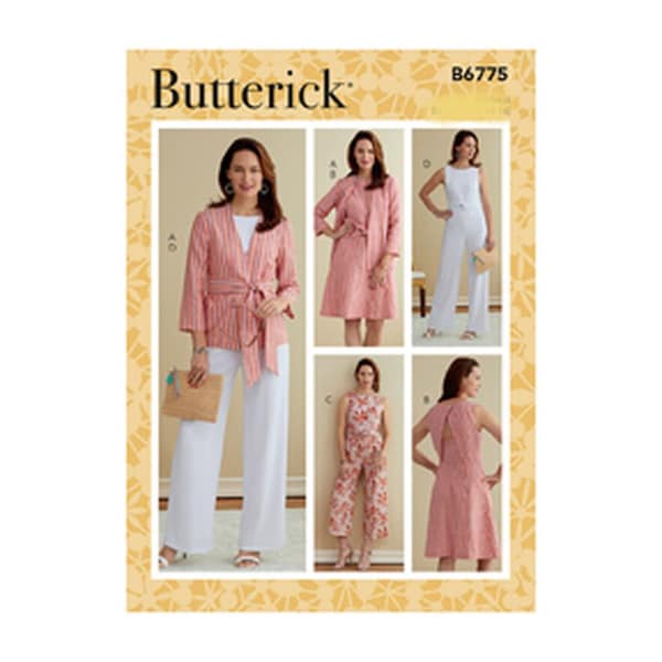 Travel Wardrobe Pattern, Dress Jacket Jumpsuit, Summer Ensemble, Open Back Dress, Butterick 6775, Womens 18 to 24, NEW Pattern - NP4612