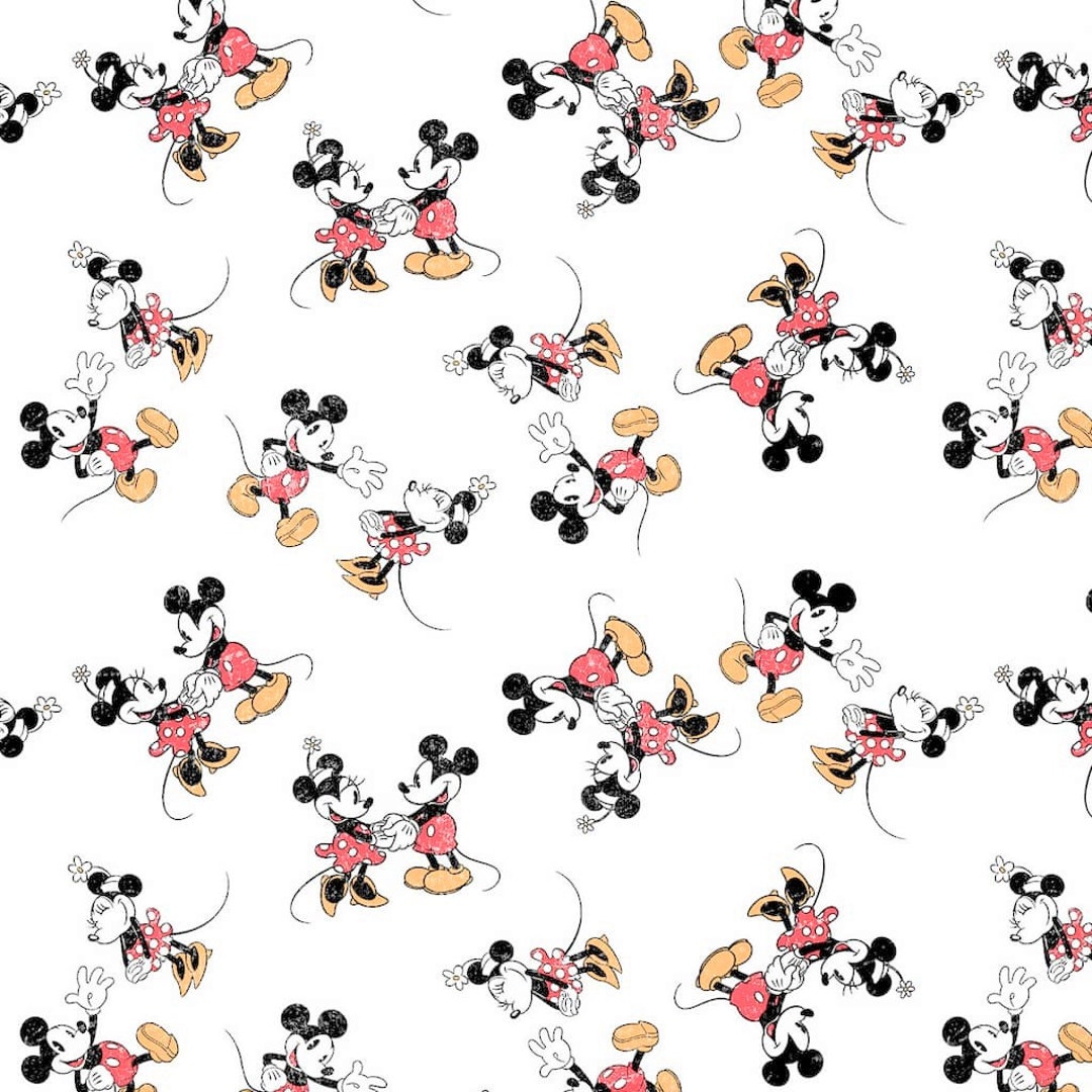 Disney Licensed Fabric Vintage Mickey and Minnie Mouse in 