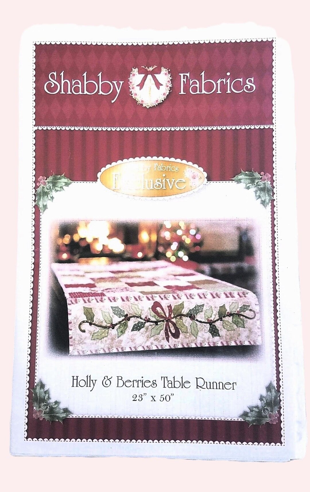 Christmas Table Runner Pattern, Holly and Berries Tablerunner, Shabby ...