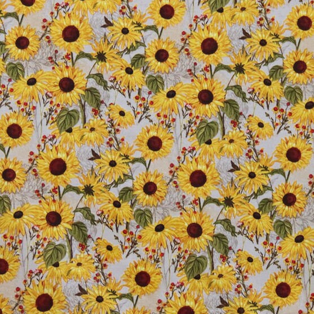 Sunflower Floral Fabric Whimsy Black Eyed Susans on Beige Etsy