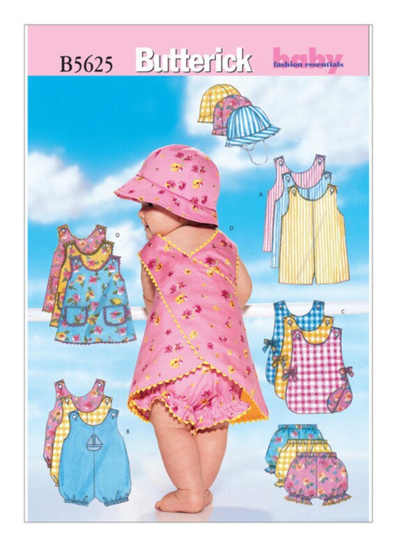 Vintage Style Baby Sundress Pattern, Romper, Bloomers Hat, Babies Summer Wear, Butterick 5625 5439, Size NB S M, RARE UNCUT Pattern - UP6483