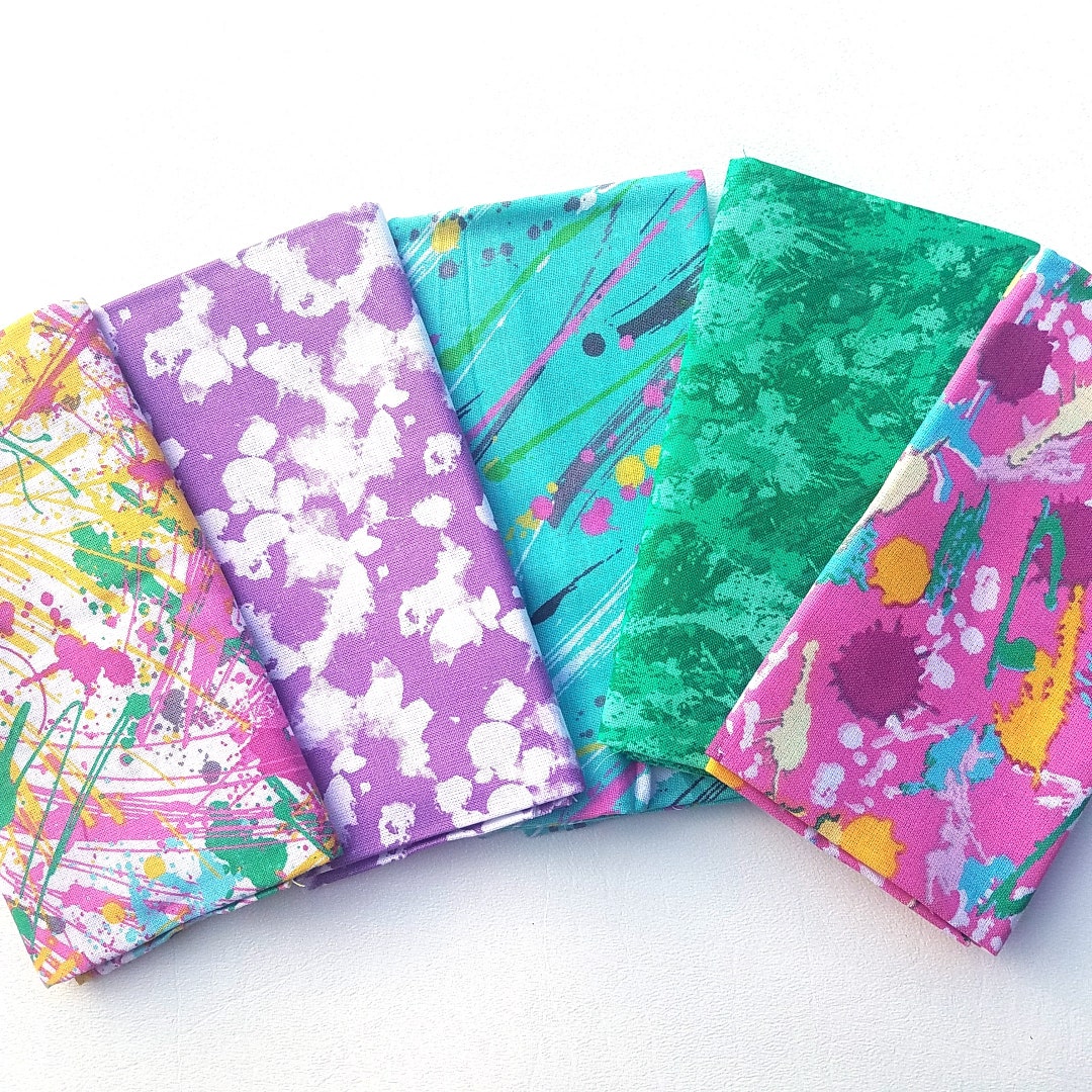 Paint Splattered Fabric, Bright Pastels, Easter Spring Summer Colors