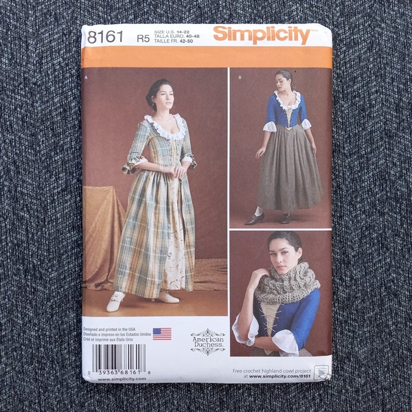 18th Century Costume Pattern, Scottish, Celtic, Outlander Costume, Simplicity 8161, Misses Sizes 14 to 22, NEW Pattern - NP4000