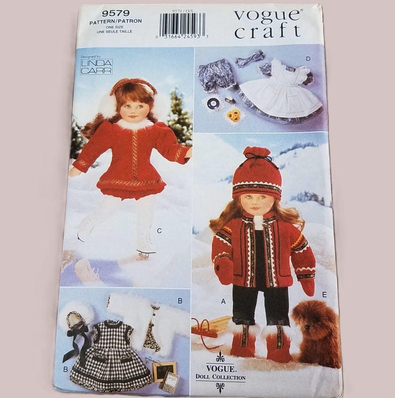 Winter Wardrobe and Skating 18 Inch Doll Clothes Pattern, Vogue 9579, Linda Carr Designs, UNCUT RARE OOP Pattern - VP6382 image 1