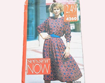 Vintage Modest Dress Pattern, 1980s Blouson Pattern, Butterick 4260, Misses 10, CUT Vintage OOP Pattern - VP0904