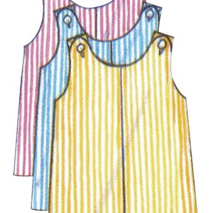 May include: Three striped rompers in pink, blue, and yellow. Each romper has vertical stripes and button details on the shoulder straps. The rompers are sleeveless with a rounded neckline and a short leg.