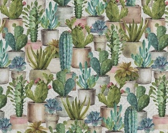 Cactus Garden Fabric, Succulent Plants, Lisa Audit Design, Garden Apron Fabric, Blues Greens. NEW Fabric BTHY - 1/2 Yard - NF2000