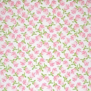 TINY Floral Fabric, Pink Rosebud with Green on White, Miniature Print, Fabric Finders, NEW Wide Fabric BTHY - 1/2 Yard - NF4186