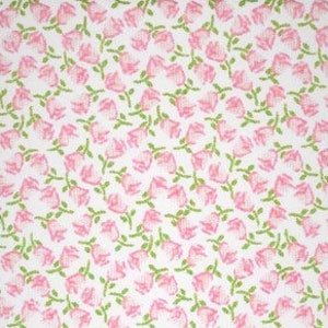 TINY Floral Fabric, Pink Rosebud with Green on White, Mini Print, Fabric Finders, New Wide Fabric BTHY - Per HALF Yard - NF4186