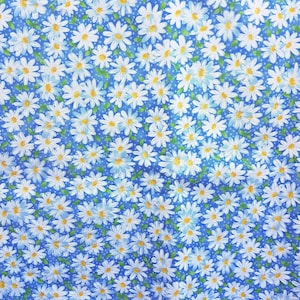 Floral Fabric, Blue Daisy Fabric, White Daisies Print, Easter Spring Summer, NEW Fabric Off the Bolt BTHY - 1/2 Yard - NF4166