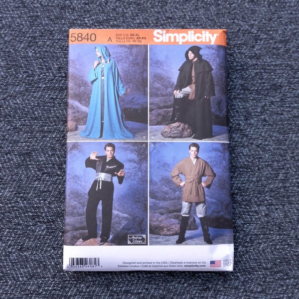 Costume Pattern, Robe, Tunic and Cape Costumes, Andrea Schewe, Simplicity 5840, Adult Teen Sizes Xs to Xl, UNCUT OOP Pattern - CP3403