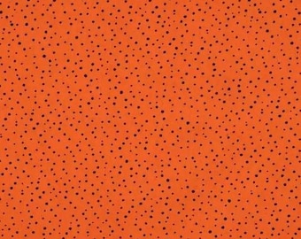 Orange with Black Polka Dotted Fabric, Random Mini Black Dots on Orange, New Lightweight Fall Fabric BTHY - Per HALF 1/2 Yard - HF5788