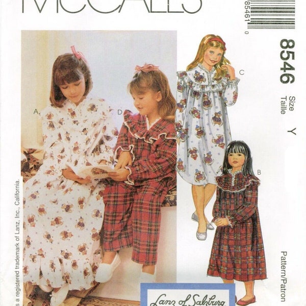 Girls Nightgown, Pajamas Robe Pattern, Vintage Style Sleepwear, McCalls 8546 Sizes M to XL, UNCUT OOP Vintage Pattern - VP4887