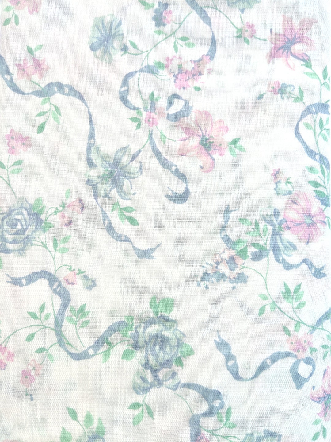 Vintage Floral Fabric, Textured Floral Apparel Fabric, Vintage Floral With Ribbon Design, Baby