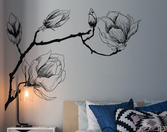 Magnolia Branch Wall Decal: Floral Corner Decor