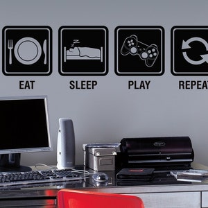 Eat Sleep Play, Gamer Wall Decal,Game Decor, Gamer Wall Decor, Gamers, Wall Decal, Video Game, Wall Stickers, Gamer, Gaming, Wall Decals