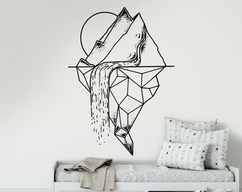 Mountains, Waterfall, Wall Decal, Abstract, Wall Art, Wall Sticker, Home Decor, Wall Decor, Decals, Stickers, Adventure, Travel, Gift, Art