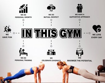 In This Gym, Gym Decor, Gym Values, Gym Wall Decals, Gym Wall Stickers, Exercise Stickers, Fitness Stickers, Gym Art, Motivation, Inspiring