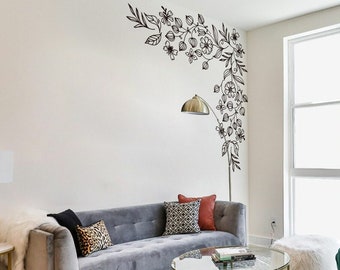Vinilo decorativo floral para esquina de pared: Adorno floral, decoración para habitación infantil.