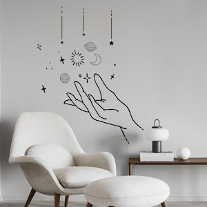 Hand and Planets, Planets Decal, Wall Art, Hand of God, Space Decal, Inspiring, Doodles, Creation, Vinyl Wall Decals, Wall Stickers, Gift