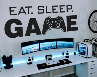 Gamer Wall Sticker, Eat Sleep Game, Gamer Wall Decal, Wall Decal, Controller, Video Game, Wall Decals, Kids Bedroom, Vinyl Wall Art, Decals