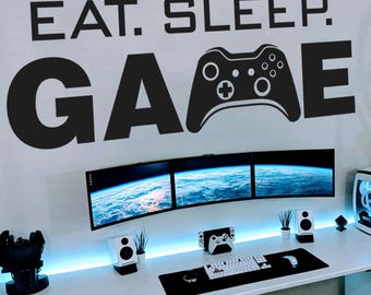Eat Sleep Game Vinyl Wall Decal - Minimalist Gamer Decor, Die-Cut Controller Sticker for Gaming Room, Perfect Gift for Gamers
