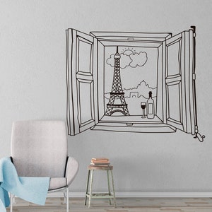 Window to Paris Decal, Window Wall Decal, Eiffel Tower, Paris, Living Room Decal, Wall Art, Home Decor, Wall Decals, Wall Stickers, Gift