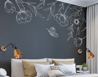 Floral Ecke, Wandbild Blumen, Wandkunst Blumen, Schmetterling, Floral, Blumen, Blumendekor, großes Blumenbild, Wandbild, Eingangshalle, Kinderzimmer, Geschenk