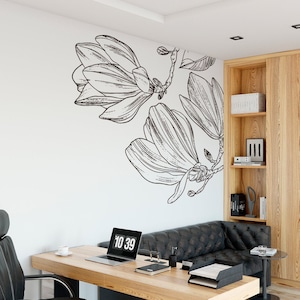 Muursticker hoek magnoliabloem: minimalistisch bloemendecor