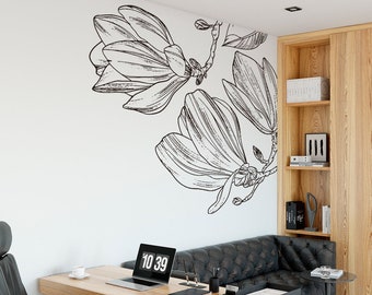 Magnolia Flowers, Magnolia Corner, Corner Decor, Floral Decor, Nature Decor, Minimalist Decor, Outlines, Wall Sticker, Wall Decal, Gift