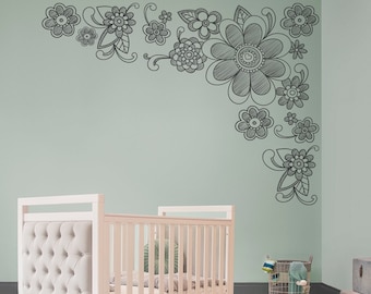Vinilos decorativos florales para esquinas de pared: Flores para guardería, mural de pared grande
