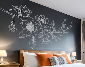 Sticker mural magnolia, sticker mural magnolia, fleurs de magnolia, coin magnolia, décor de coin, décor floral, décor nature, décoration d'intérieur, cadeau