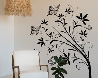 Vinilo decorativo de flores y mariposas