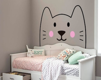 Headboard Cat, Cat Wall Decal, Headboard Decal, Nursery Wall Decal, Nursery Decor, Girl Bedroom, Nursery Wall Art, Girl Decor, Cat, Gifts