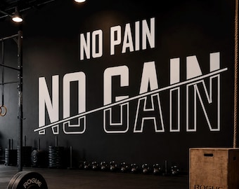 Motivational Gym Wall Decal, "No Pain No Gain" Vinyl Sticker, Home Bodybuilding Art
