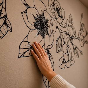 Magnolia muursticker - bloemen hoekdecor voor slaapkamer, woonkamer en boven bed - grote botanische vinyl muurkunst in 31 kleuren