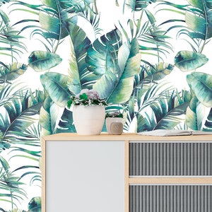 Banana Leaves, Tropical Leaf, Wallpaper, Banana Leaf, Tropical Decor, Wall Decor, Removable Wallpaper, Temporary Wallpaper, Adhesive Fabric image 1