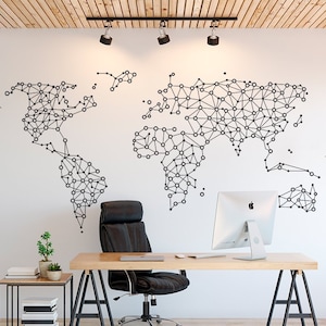 Wereldkaart, Office Decor, Geometrische Kunst aan de muur, Abstracte Kunst, Grote Kunst aan de Muur, Geometrische, Kunst aan de Muur, Minimalistisch, Abstracte Kunst aan de Muur, Moderne Kunst