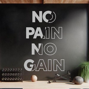 Naklejka ścienna z winylu No Pain No Gain – minimalistyczna dekoracja siłowni, motywująca naklejka z cytatem do domu i siłowni