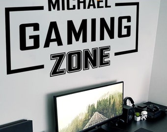 Customizable Gaming Zone Wall Decal - Minimalist Gamer Quote Vinyl Sticker for Gaming Room Decor, Personalized Name, Die-Cut Design