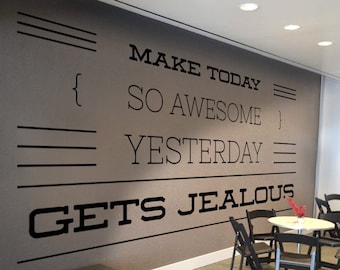 Vinilo decorativo para oficina: tipografía motivacional, pegatina de pared grande