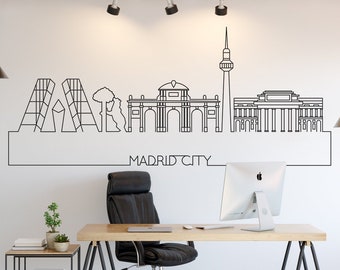 Madrid Skyline, Stadt Skyline, Stadtbild, Madrid Kunst, Wandkunst, Wanddeko, Wandsticker, Wandtattoo, Aufkleber, Aufkleber, Wohnkultur