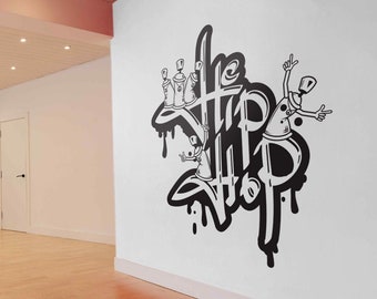 Calcomanía de pared de graffiti de hip hop, clases de baile, estudio de baile, baile hip hop, decoración de estudio de baile, arte de pared de baile, calcomanías de estudio de baile