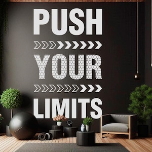 Naklejka ścienna Push Your Limits | Minimalistyczna motywująca dekoracja siłowni | Inspirujący wycinany winyl dla entuzjastów fitnessu