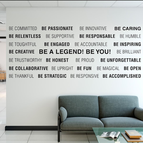 Vinilo decorativo de pared "Sé una leyenda": Nube de palabras motivacional para la oficina