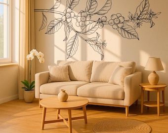Coffee Plant Branch Vinyl Wall Decal - Minimalist Nature Wall Art, Floral Decor for Tranquil, Elegant, Cozy Home