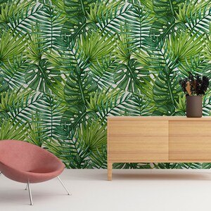 Tropical Leaves, Palm Leaves, Wallpaper, Tropical Decor, Wall Decor, Removable Wallpaper, Temporary Wallpaper, Nursery, Fabric Wallpaper image 10