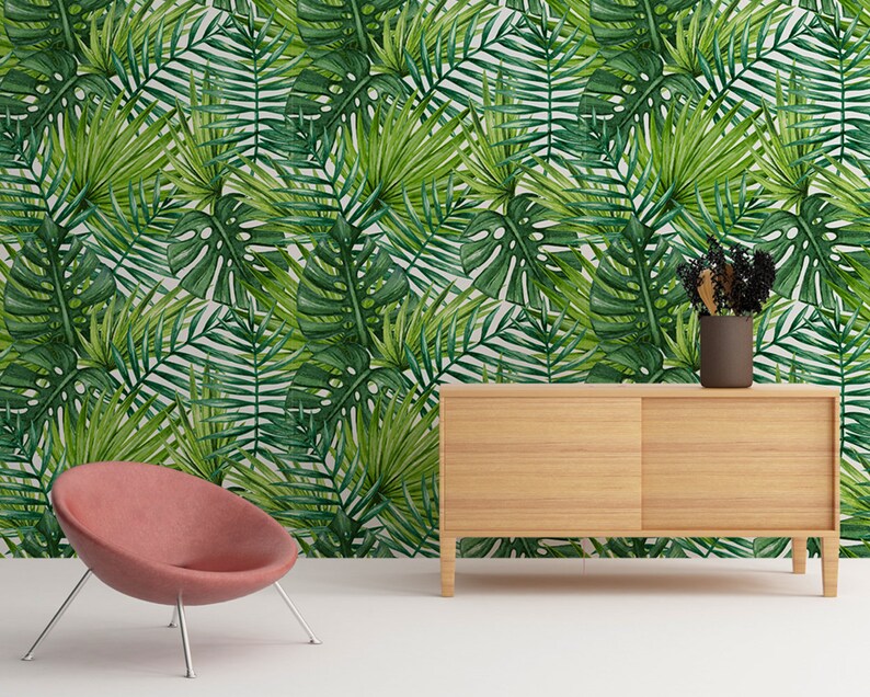 Tropical Leaves, Palm Leaves, Wallpaper, Tropical Decor, Wall Decor, Removable Wallpaper, Temporary Wallpaper, Nursery, Fabric Wallpaper image 10